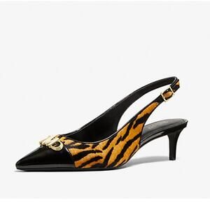 MICHAEL KORS Womens Parker Slingback Pumps 6 Tan Black Tiger Print Calf Hair NEW